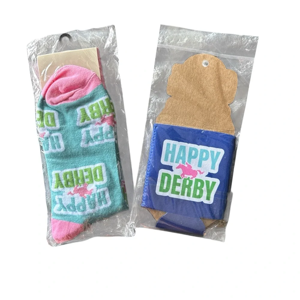 Derby Celebration Socks and Koozie Set - Blue and Green